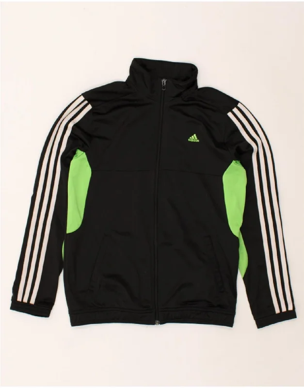 men's packable jackets -ADIDAS Boys Tracksuit Top Jacket 13-14 Years Black Colourblock Polyester