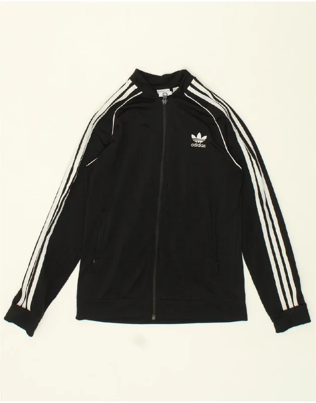 men's hooded jackets -ADIDAS Boys Tracksuit Top Jacket 13-14 Years Black Polyester