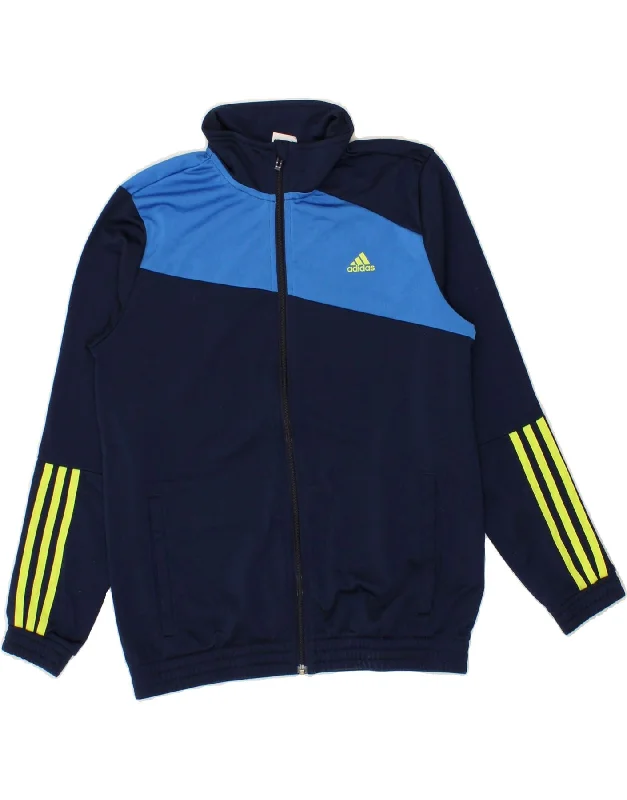 men's warm and insulated jackets -ADIDAS Boys Tracksuit Top Jacket 13-14 Years Navy Blue Colourblock