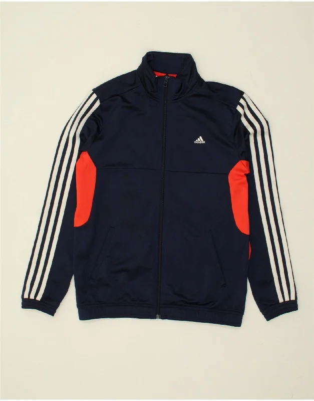 men's hooded jackets -ADIDAS Boys Tracksuit Top Jacket 13-14 Years Navy Blue Colourblock