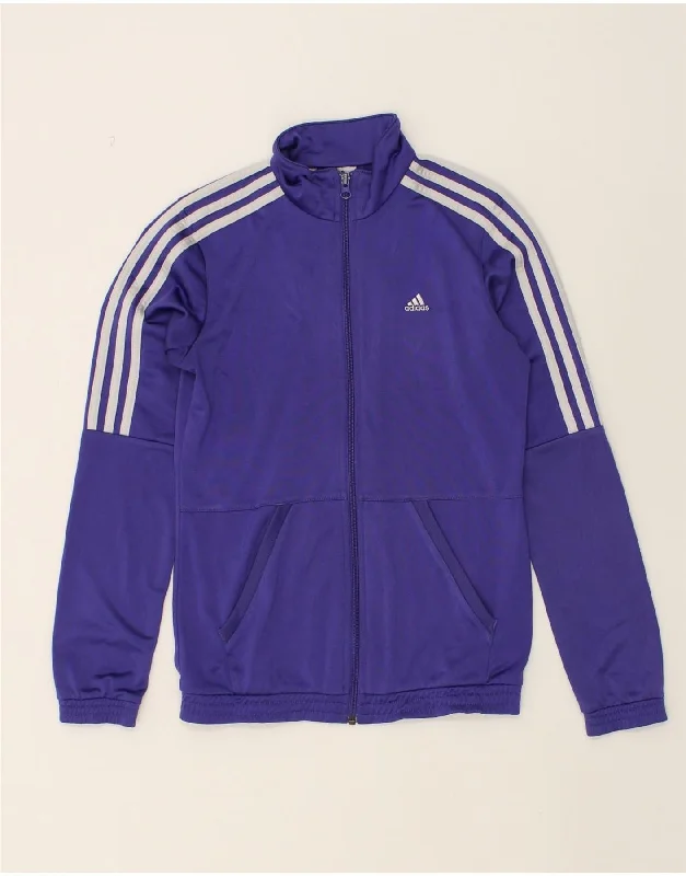 men's packable jackets -ADIDAS Boys Tracksuit Top Jacket 13-14 Years Purple Polyester