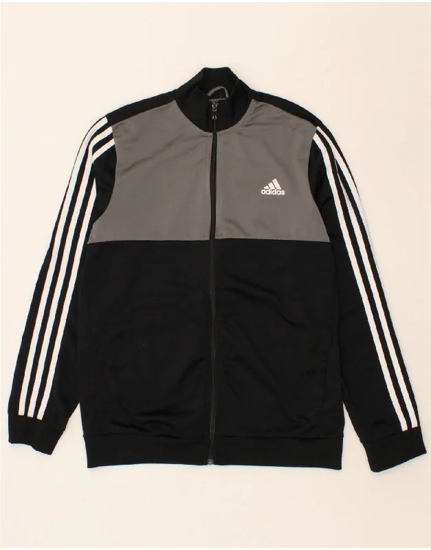 men's everyday jackets -ADIDAS Boys Tracksuit Top Jacket 15-16 Years Black Colourblock Polyester