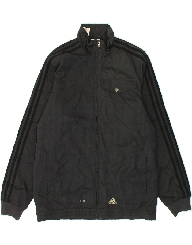 men's fleece-lined jackets -ADIDAS Boys Tracksuit Top Jacket 15-16 Years Grey Houndstooth Polyester