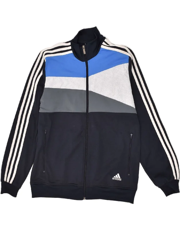 men's work jackets -ADIDAS Boys Tracksuit Top Jacket 15-16 Years Navy Blue Colourblock