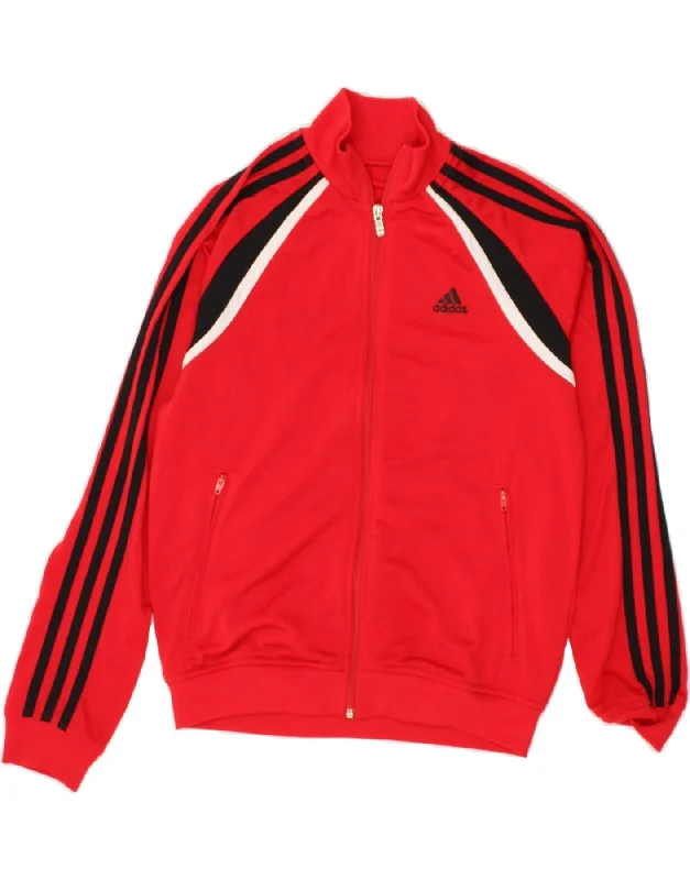 men's sporty jackets -ADIDAS Boys Tracksuit Top Jacket 15-16 Years Red Colourblock Polyester