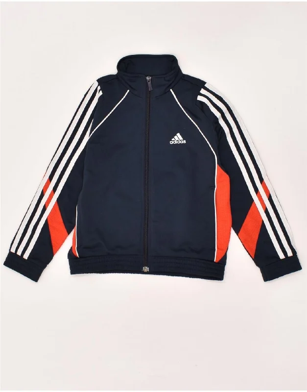 men's varsity jackets -ADIDAS Boys Tracksuit Top Jacket 5-6 Years Navy Blue Colourblock Polyester