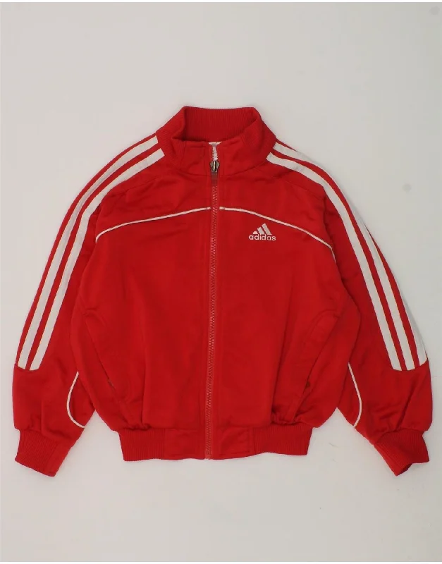 men's comfortable fleece jackets -ADIDAS Boys Tracksuit Top Jacket 5-6 Years Red Polyester