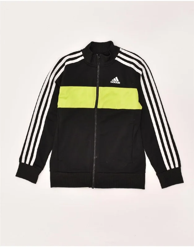 men's waterproof jackets -ADIDAS Boys Tracksuit Top Jacket 7-8 Years Black Colourblock Polyester