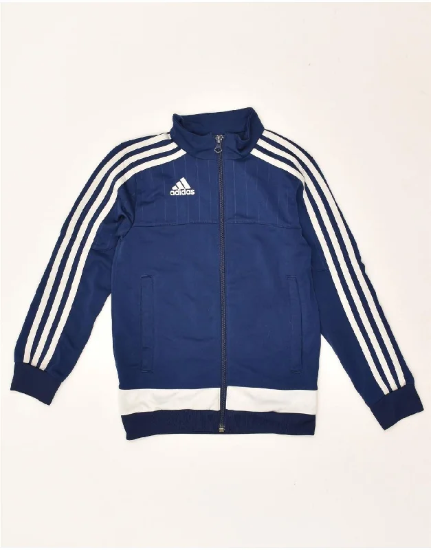 men's zip-up jackets -ADIDAS Boys Tracksuit Top Jacket 7-8 Years Navy Blue Colourblock Polyester