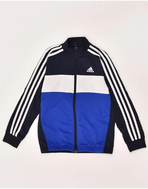 men's comfortable fleece jackets -ADIDAS Boys Tracksuit Top Jacket 7-8 Years Navy Blue Colourblock Polyester