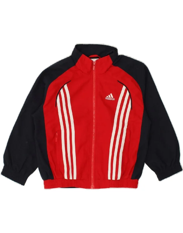 men's work jackets -ADIDAS Boys Tracksuit Top Jacket 7-8 Years Red Colourblock Polyester