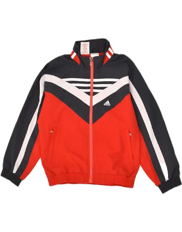 men's puffer jackets -ADIDAS Boys Tracksuit Top Jacket 7-8 Years Red Colourblock Polyester