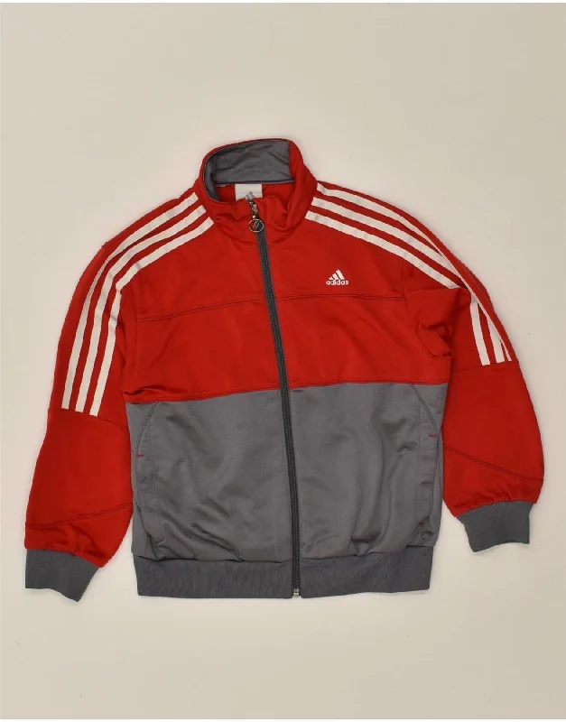 men's parka jackets with fur -ADIDAS Boys Tracksuit Top Jacket 7-8 Years Red Colourblock Polyester