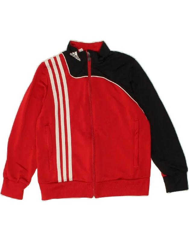 men's long sleeve jackets -ADIDAS Boys Tracksuit Top Jacket 7-8 Years Red Colourblock Polyester