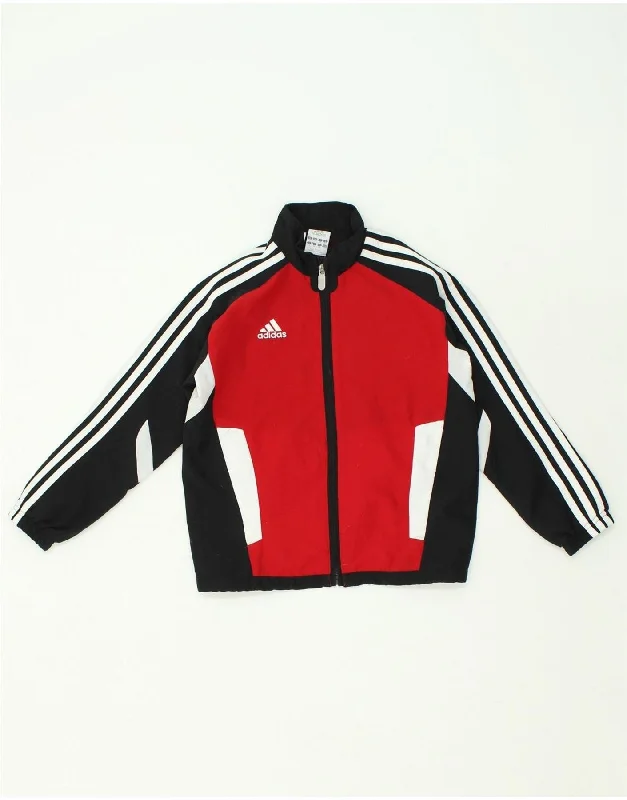 men's rain jackets -ADIDAS Boys Tracksuit Top Jacket 7-8 Years Red Colourblock Polyester