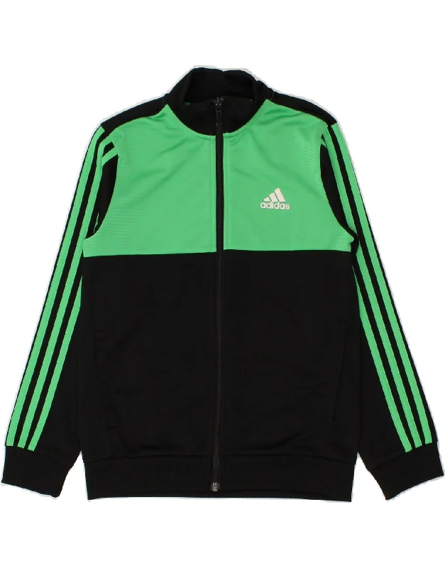 men's zip-up jackets -ADIDAS Boys Tracksuit Top Jacket 9-10 Years Black Colourblock Polyester