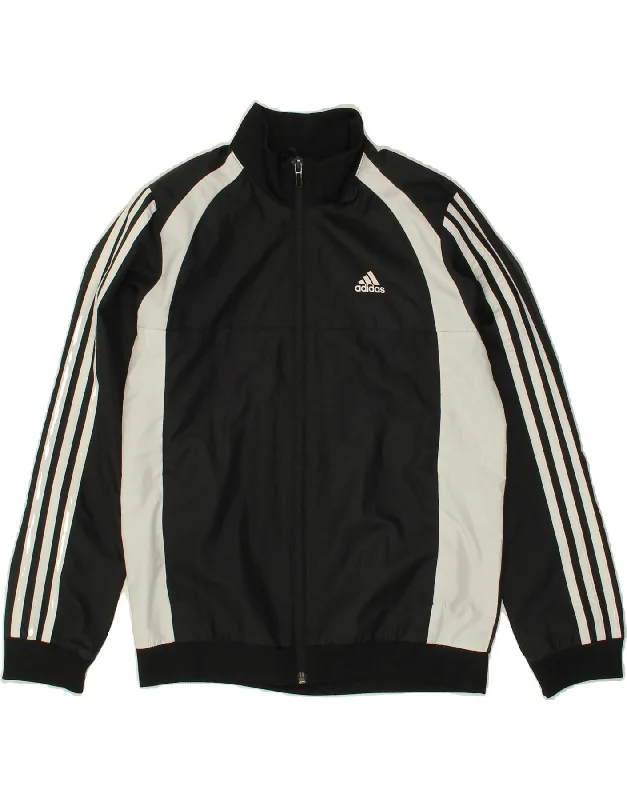 men's travel jackets -ADIDAS Boys Tracksuit Top Jacket 9-10 Years Black Colourblock