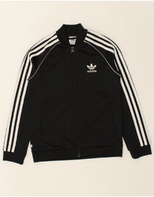 men's fleece jackets -ADIDAS Boys Tracksuit Top Jacket 9-10 Years Black Polyester