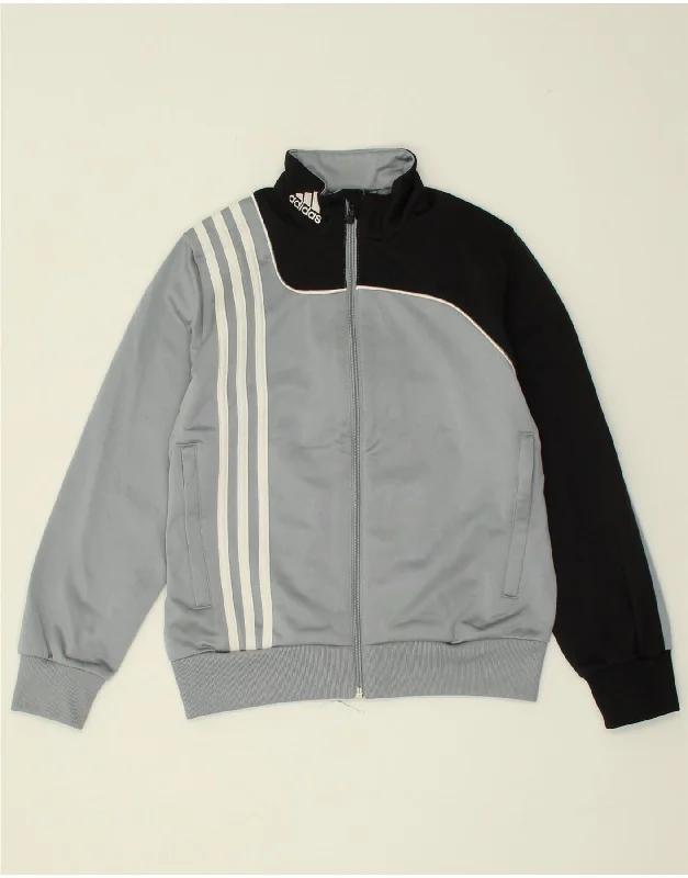 men's workwear jackets -ADIDAS Boys Tracksuit Top Jacket 9-10 Years Grey Colourblock Polyester