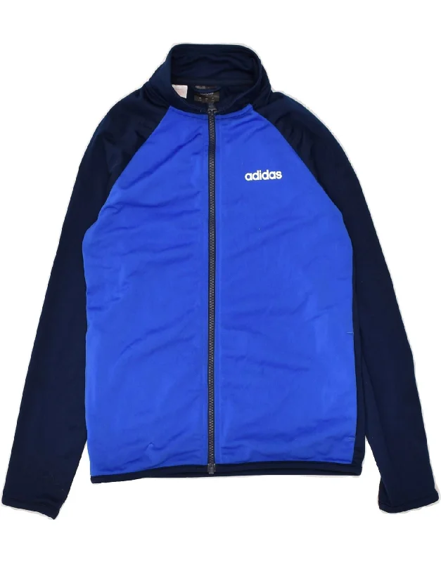 men's fleece jackets -ADIDAS Boys Tracksuit Top Jacket 9-10 Years Navy Blue Colourblock