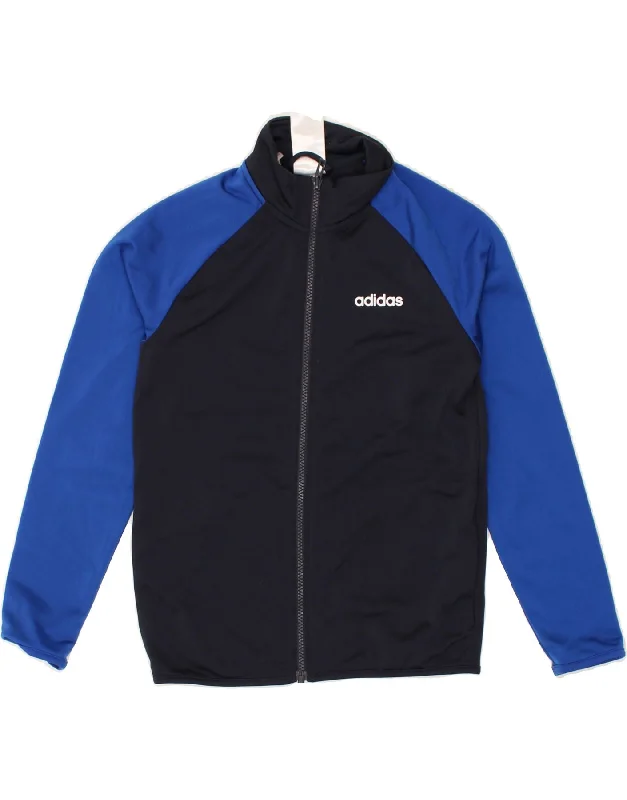 men's trench coats -ADIDAS Boys Tracksuit Top Jacket 9-10 Years Navy Blue Colourblock