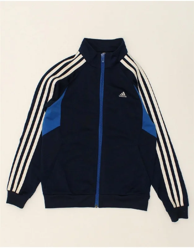 men's slim fit leather jackets -ADIDAS Boys Tracksuit Top Jacket 9-10 Years Navy Blue Polyester