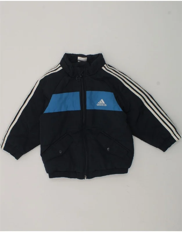 men's warm jackets for fall -ADIDAS Boys Windbreaker Jacket 2-3 Years Navy Blue Colourblock Polyester