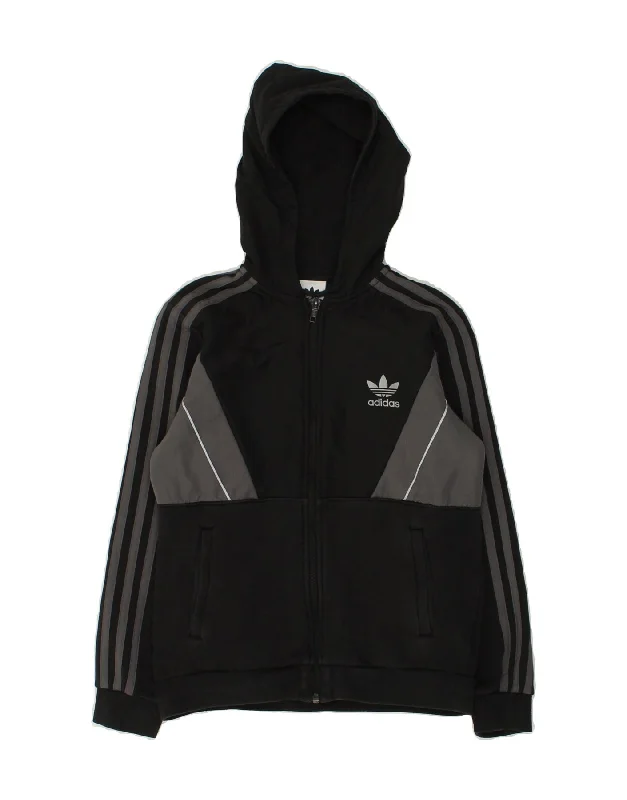 men's wool sweater vests -ADIDAS Boys Zip Hoodie Sweater 11-12 Years Black Colourblock Cotton