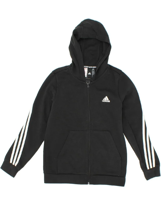 men's luxury sweaters -ADIDAS Boys Zip Hoodie Sweater 11-12 Years Black Cotton