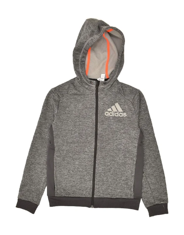 men's cozy fleece pullovers -ADIDAS Boys Zip Hoodie Sweater 11-12 Years Grey Colourblock Polyester