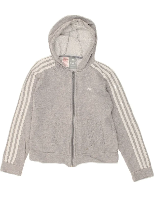 men's chunky sweaters -ADIDAS Boys Zip Hoodie Sweater 11-12 Years Grey Cotton