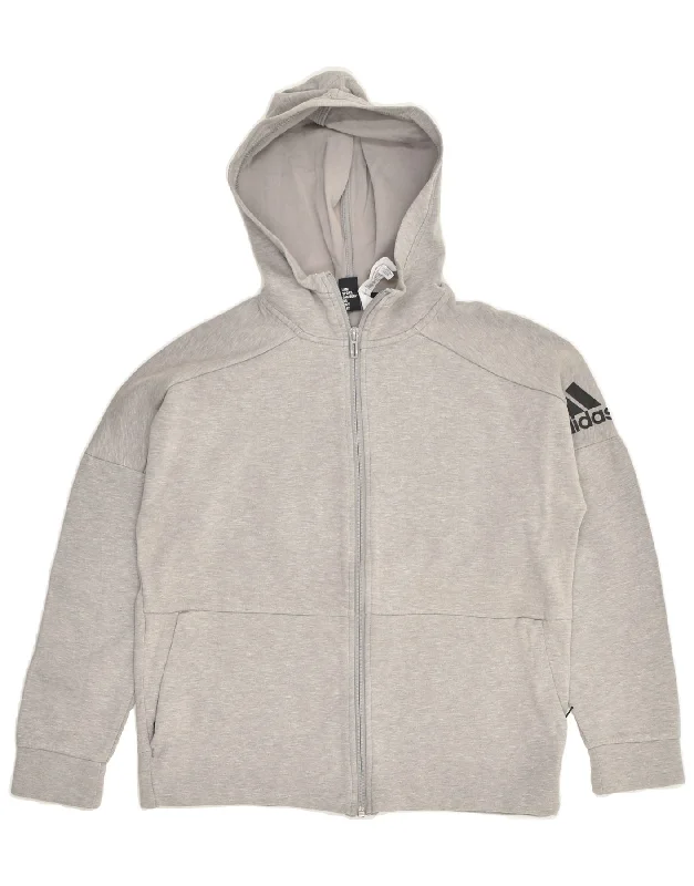 men's slim knit sweaters -ADIDAS Boys Zip Hoodie Sweater 11-12 Years Grey Cotton