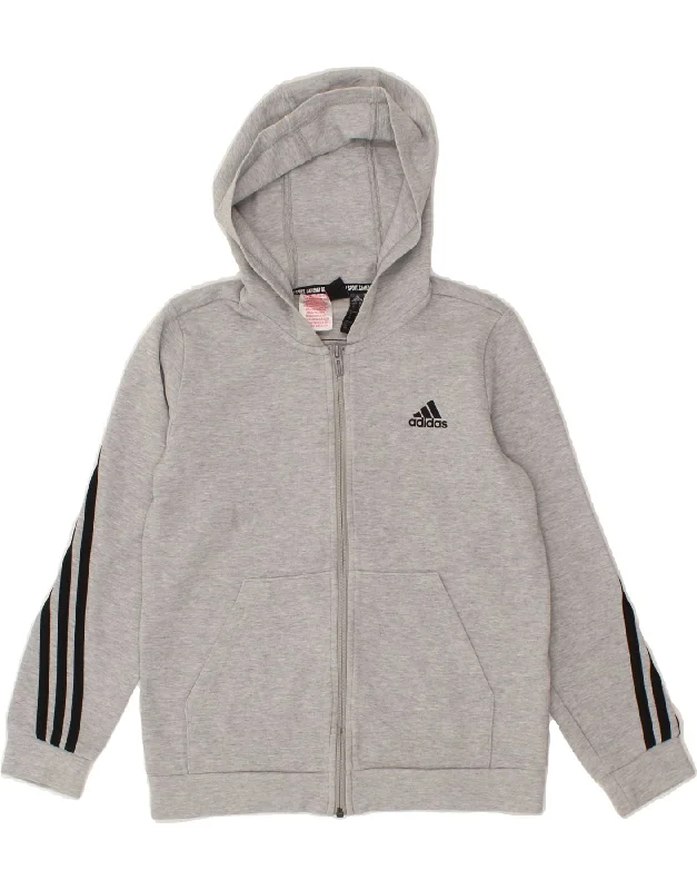 men's casual pullover sweaters -ADIDAS Boys Zip Hoodie Sweater 11-12 Years Grey Cotton