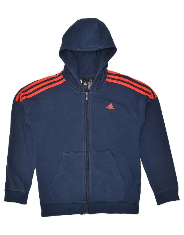 men's classic knit sweaters -ADIDAS Boys Zip Hoodie Sweater 11-12 Years Navy Blue Cotton