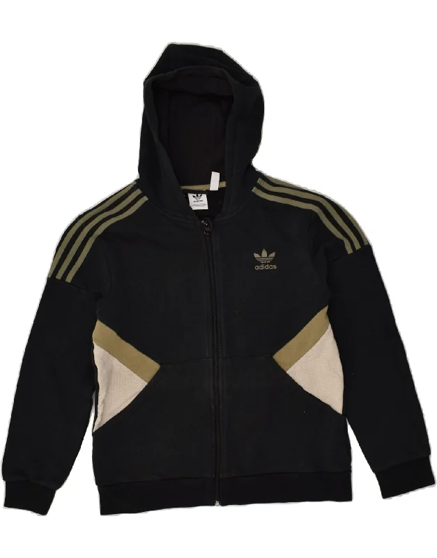 men's wool sweater vests -ADIDAS Boys Zip Hoodie Sweater 13-14 Years Black Colourblock Cotton