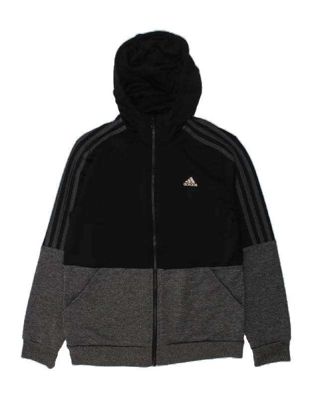 men's everyday sweaters -ADIDAS Boys Zip Hoodie Sweater 13-14 Years Black Colourblock Polyester