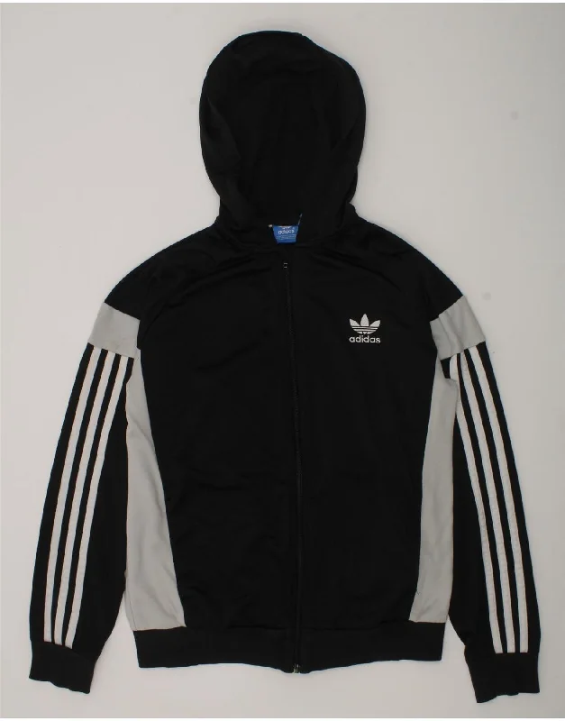 men's luxury sweaters -ADIDAS Boys Zip Hoodie Sweater 13-14 Years Black Polyester