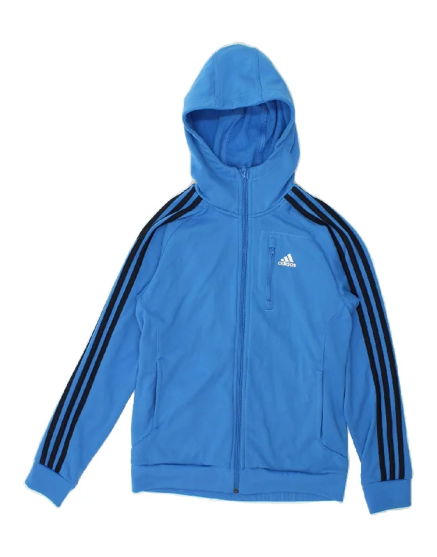 men's zip-up knit sweaters -ADIDAS Boys Zip Hoodie Sweater 13-14 Years Blue Polyester