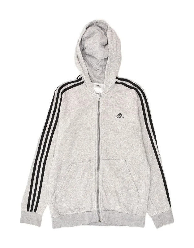 men's classic knit sweaters -ADIDAS Boys Zip Hoodie Sweater 13-14 Years Grey Cotton