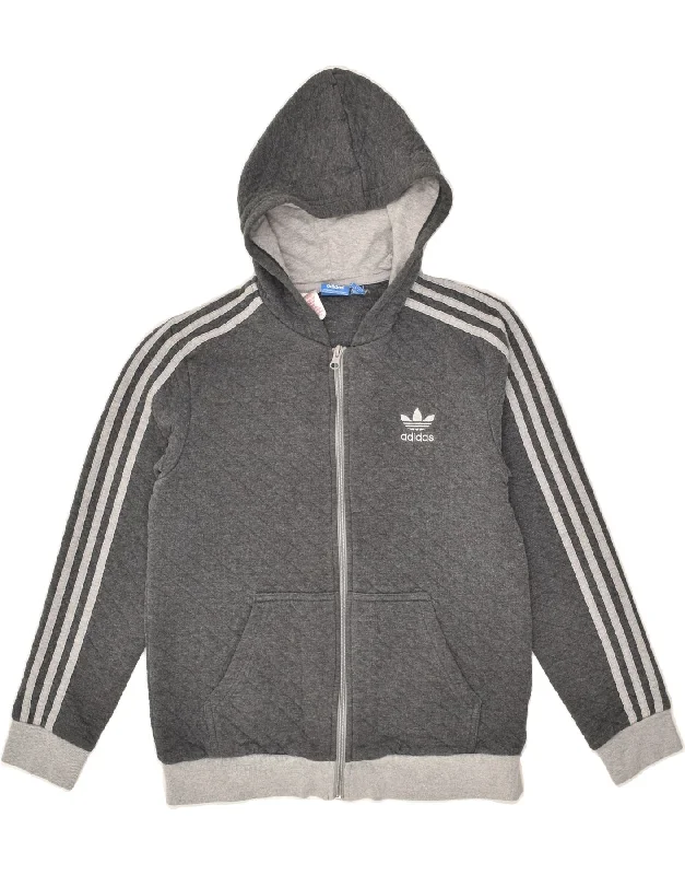 men's wool sweaters -ADIDAS Boys Zip Hoodie Sweater 13-14 Years Grey Polyester