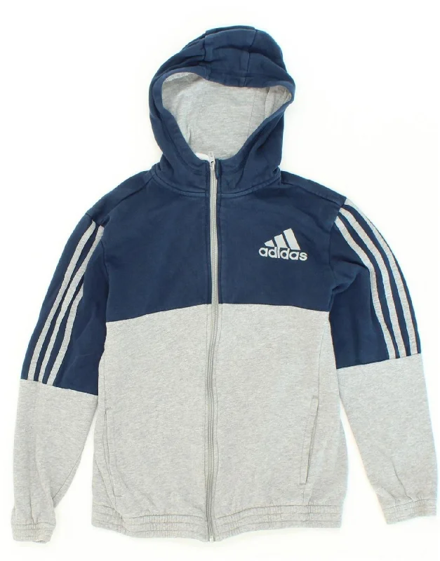 men's colorful wool sweaters -ADIDAS Boys Zip Hoodie Sweater 13-14 Years Navy Blue Colourblock Cotton