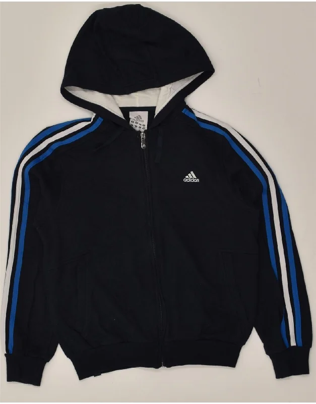 men's luxurious sweaters -ADIDAS Boys Zip Hoodie Sweater 13-14 Years Navy Blue Cotton