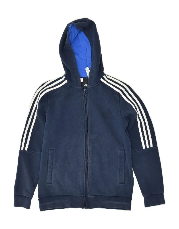 men's sweater vest -ADIDAS Boys Zip Hoodie Sweater 13-14 Years Navy Blue Cotton