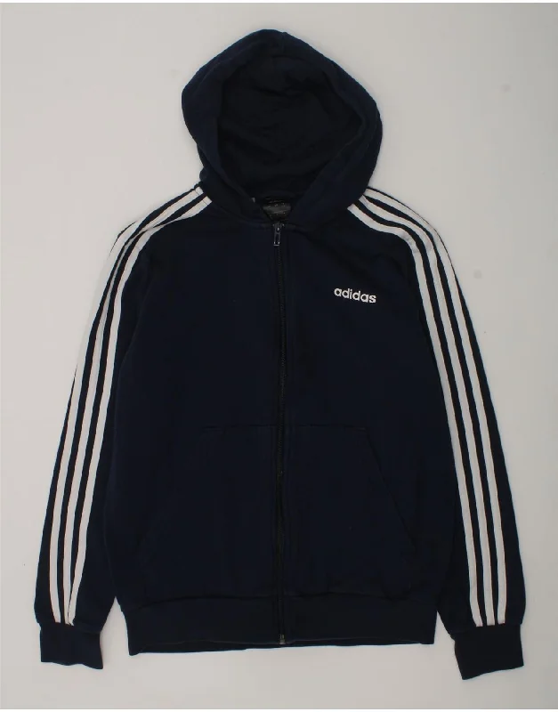 men's textured sweaters -ADIDAS Boys Zip Hoodie Sweater 13-14 Years Navy Blue Cotton