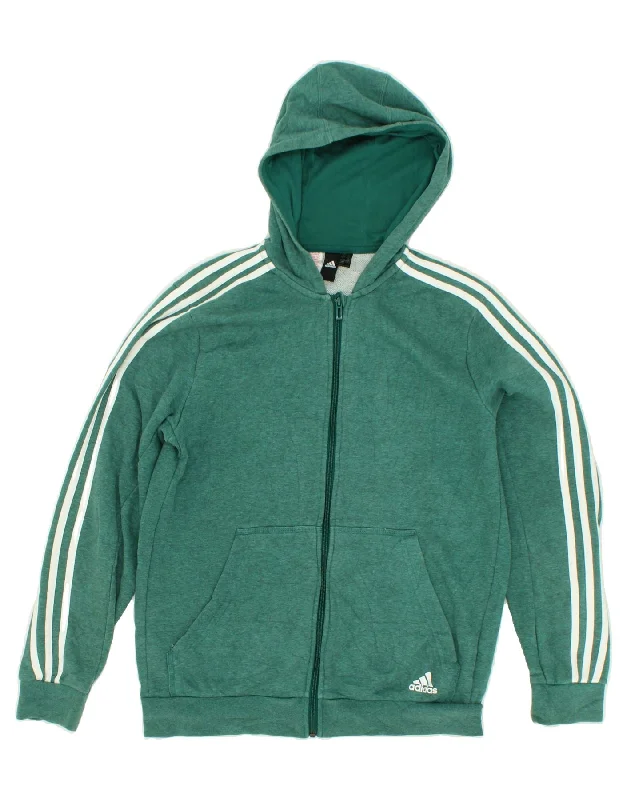 men's lightweight knitted sweaters -ADIDAS Boys Zip Hoodie Sweater 15-16 Years Green Cotton