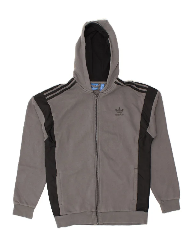 men's cardigan knitwear -ADIDAS Boys Zip Hoodie Sweater 15-16 Years Grey Colourblock Cotton