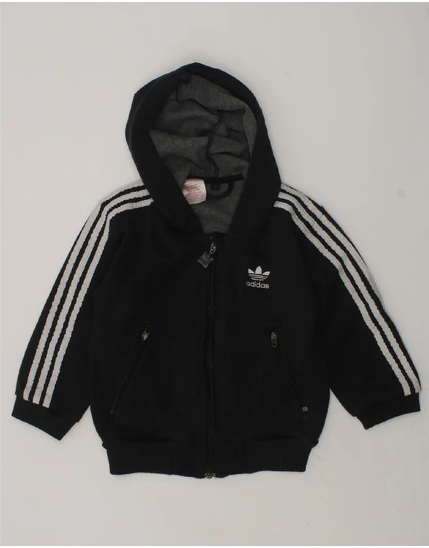 men's luxurious sweaters -ADIDAS Boys Zip Hoodie Sweater 2-3 Years Black Cotton