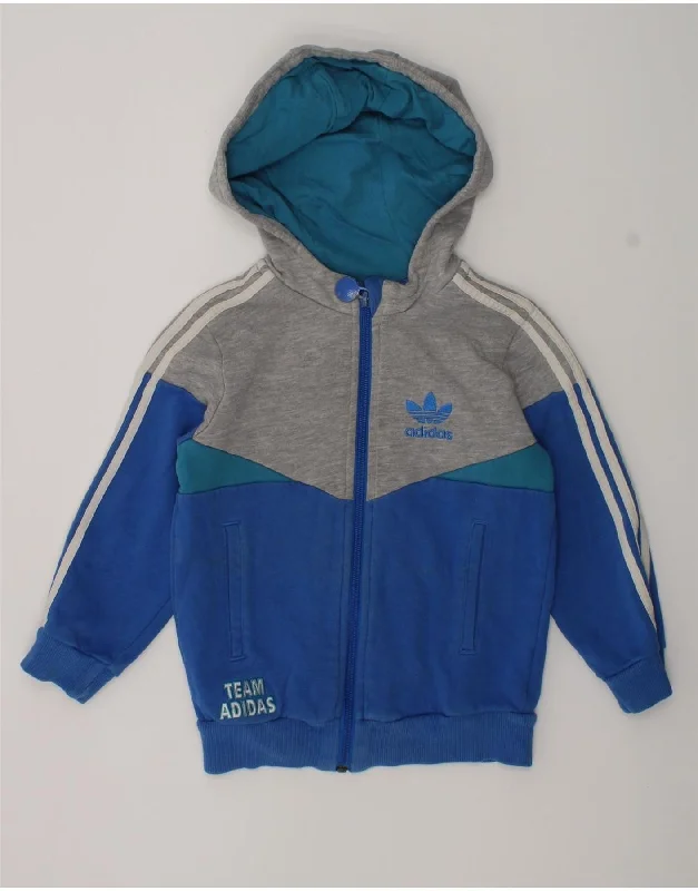 men's everyday knit sweaters -ADIDAS Boys Zip Hoodie Sweater 3-4 Years Blue Colourblock Cotton