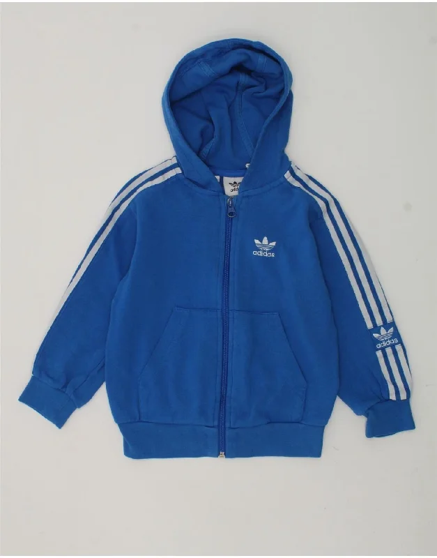 men's high-neck sweaters -ADIDAS Boys Zip Hoodie Sweater 3-4 Years Blue Cotton