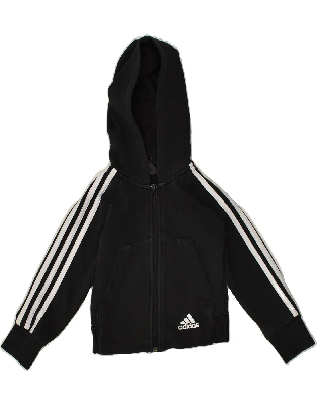 men's knitted sweaters -ADIDAS Boys Zip Hoodie Sweater 4-5 Years Black Cotton